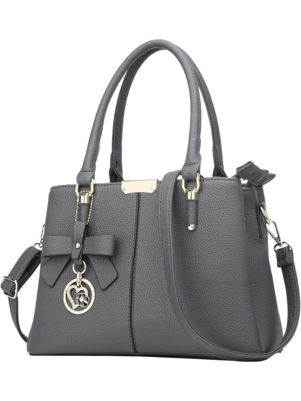 Stylish PU Leather Satchel Bag with 3 Zippered Compartments & Removable Strap